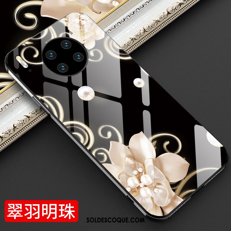 Coque Huawei Mate 30 Marque De Tendance Téléphone Portable Très Mince Blanc Fleurs Pas Cher