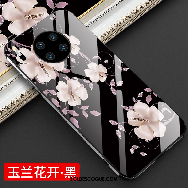 Coque Huawei Mate 30 Marque De Tendance Téléphone Portable Très Mince Blanc Fleurs Pas Cher