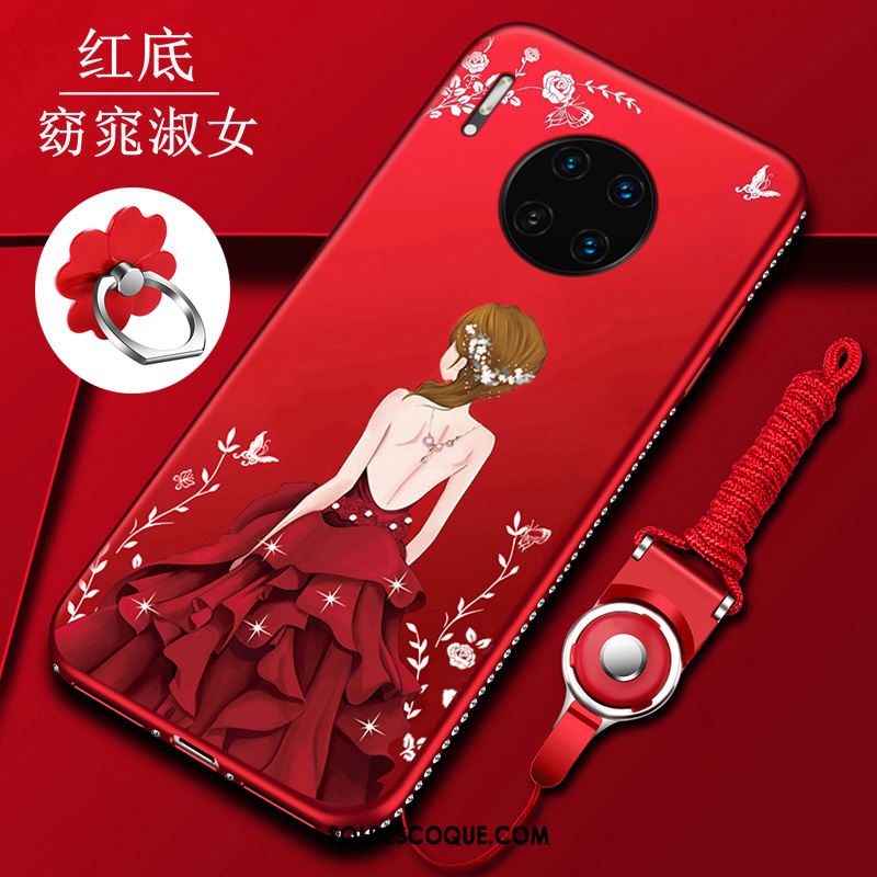 Coque Huawei Mate 30 Personnalité Incruster Strass Rouge Étui Fluide Doux Pas Cher