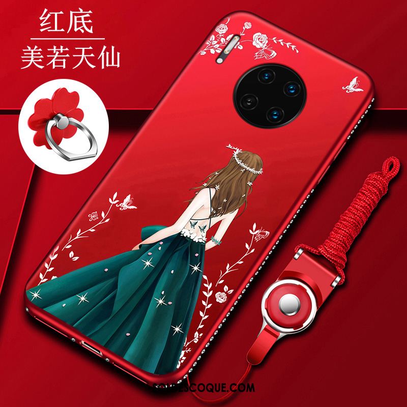 Coque Huawei Mate 30 Personnalité Incruster Strass Rouge Étui Fluide Doux Pas Cher