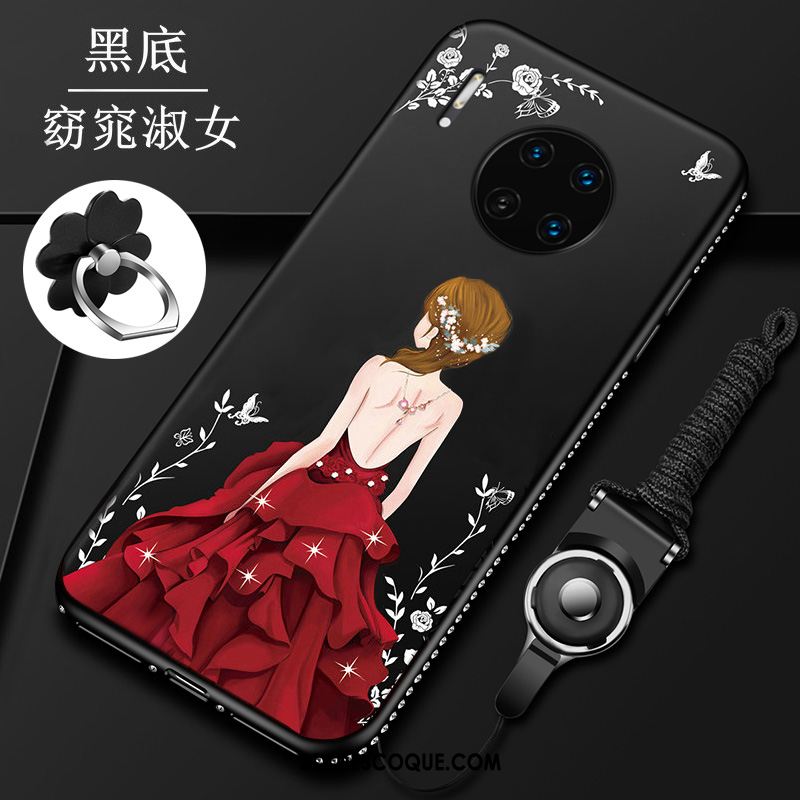 Coque Huawei Mate 30 Personnalité Incruster Strass Rouge Étui Fluide Doux Pas Cher