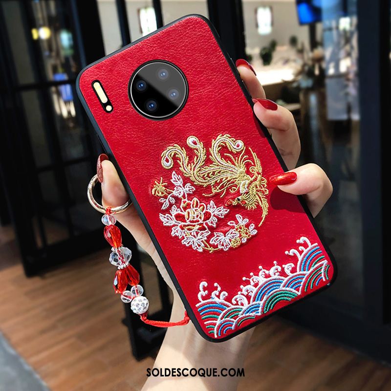 Coque Huawei Mate 30 Rouge Broderie Net Rouge Silicone Amoureux Pas Cher