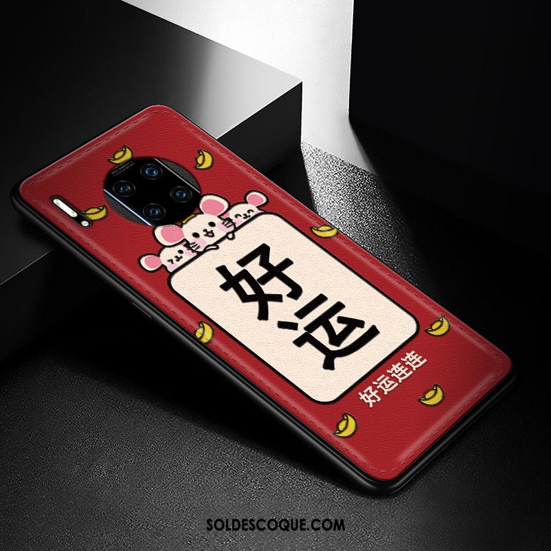 Coque Huawei Mate 30 Rs Protection Étui Cuir Net Rouge Nouveau Pas Cher