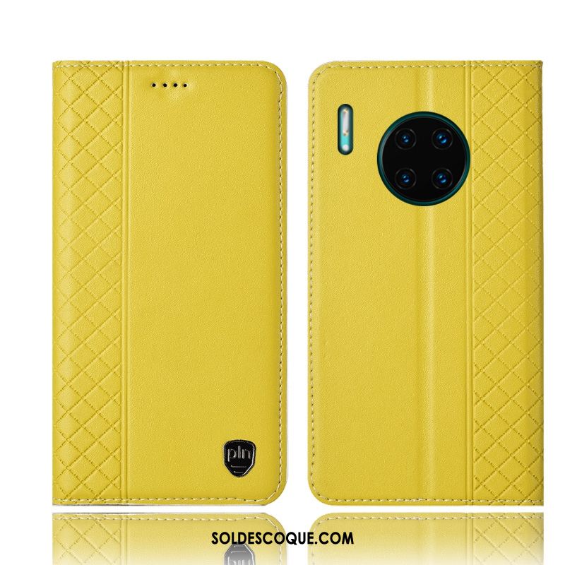 Coque Huawei Mate 30 Téléphone Portable Plaid Cuir Véritable Noir Protection En Vente