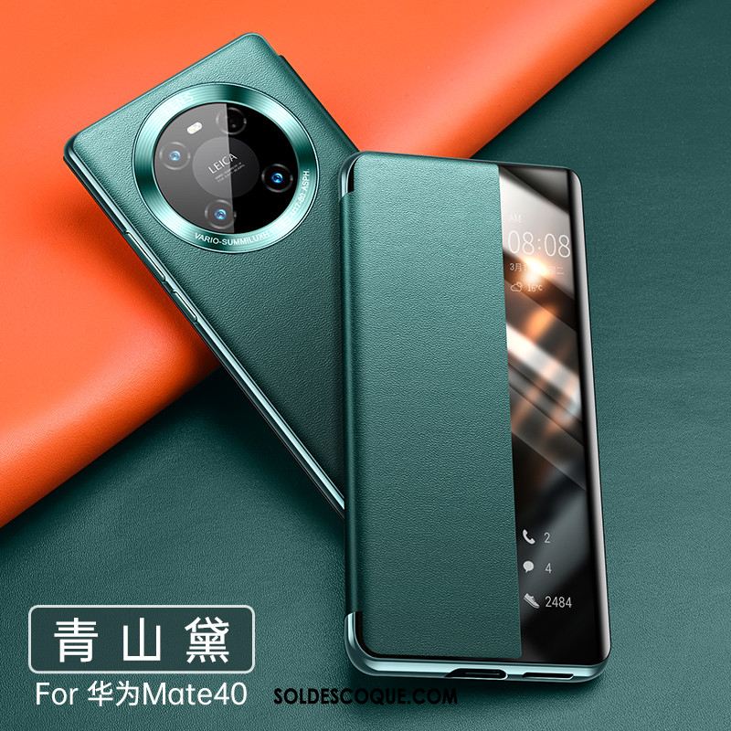 Coque Huawei Mate 40 Cuir Étui Business Luxe Vert En Vente