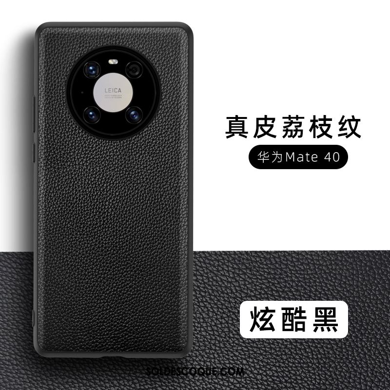 Coque Huawei Mate 40 Noir Protection Cuir Haut Cuir Véritable Étui Soldes