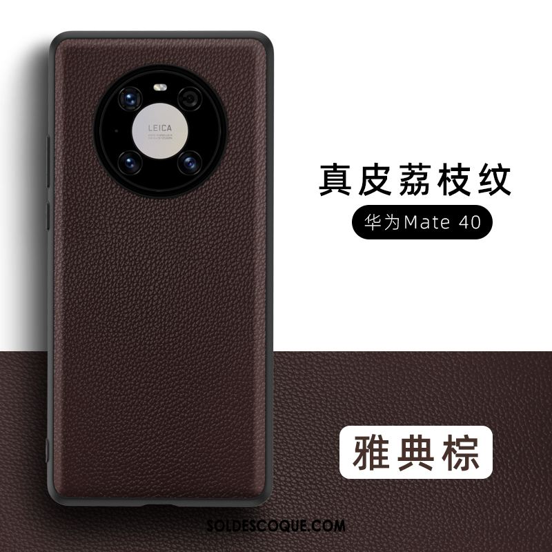 Coque Huawei Mate 40 Noir Protection Cuir Haut Cuir Véritable Étui Soldes