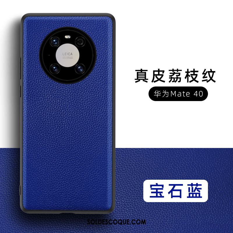 Coque Huawei Mate 40 Noir Protection Cuir Haut Cuir Véritable Étui Soldes