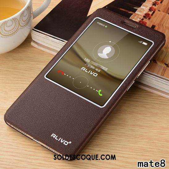 Coque Huawei Mate 8 Réveillez-vous Étui En Cuir Protection Dormance Noir Pas Cher