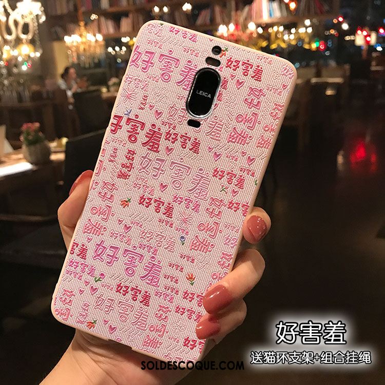 Coque Huawei Mate 9 Pro Rose Support Téléphone Portable Étui Dessin Animé Pas Cher