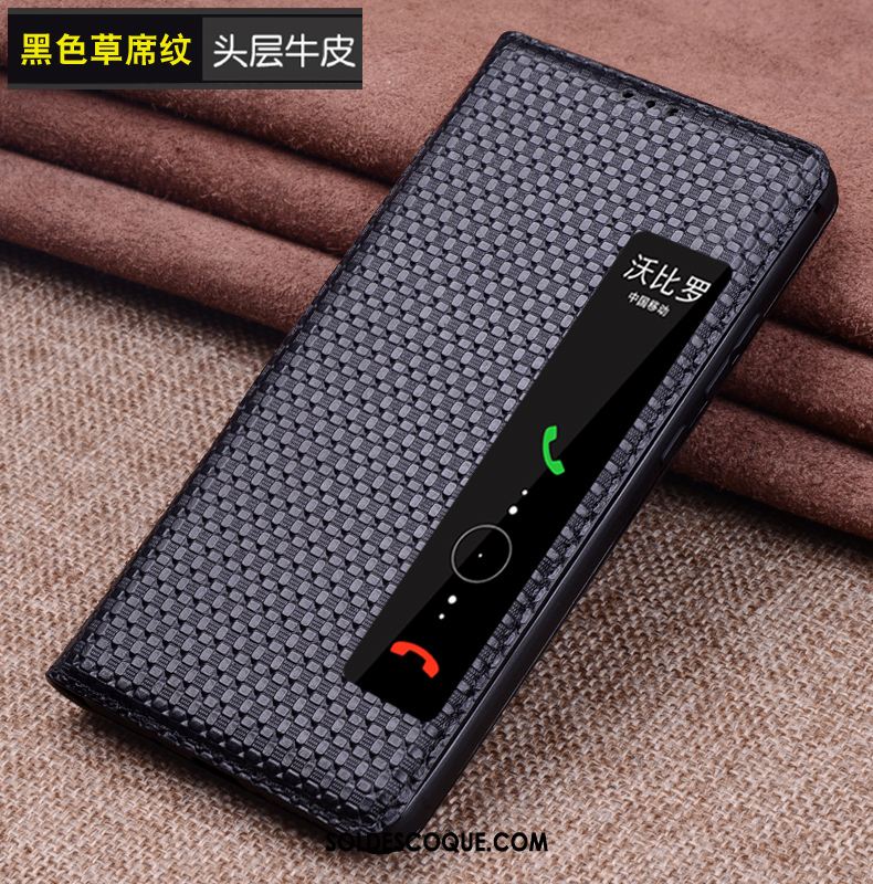 Coque Huawei Mate Rs Protection Noir Cuir Véritable Dormance Étui Soldes