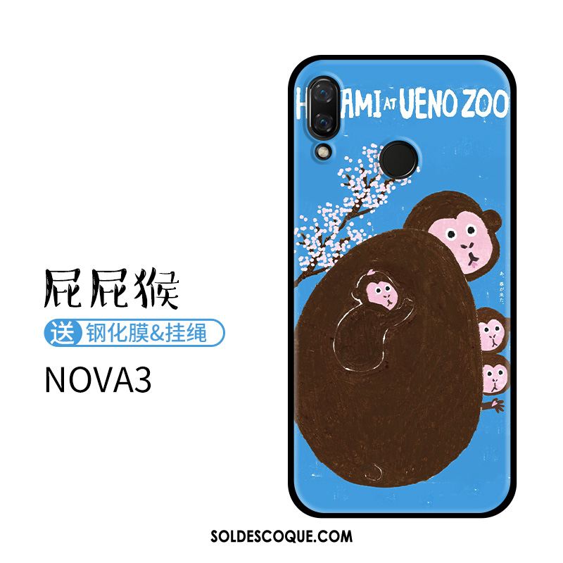 Coque Huawei Nova 3 Bleu Gaufrage Dessin Animé Téléphone Portable Silicone Soldes