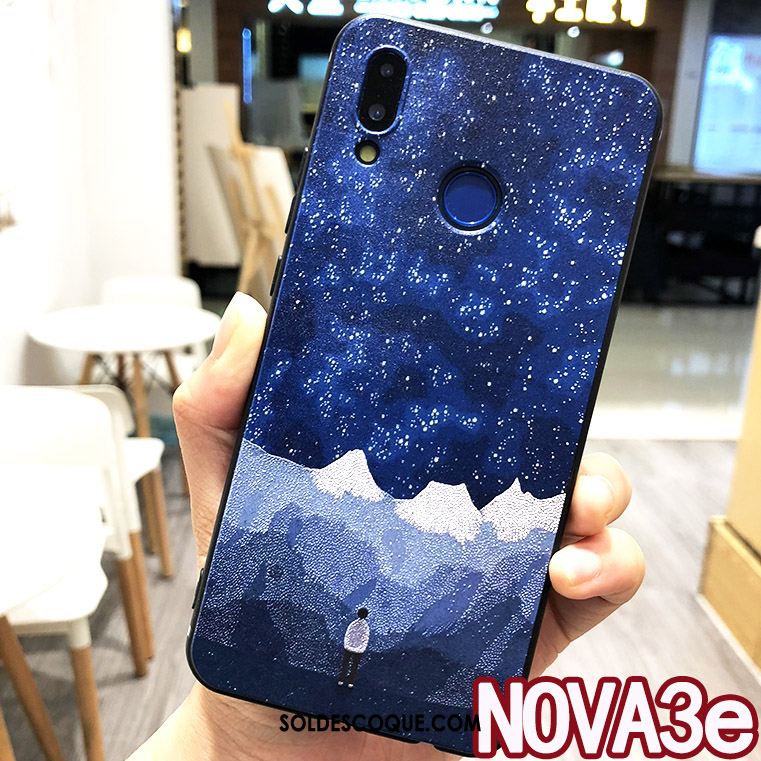 Coque Huawei Nova 3e Bleu Étui Anneau Tendance Tout Compris Pas Cher