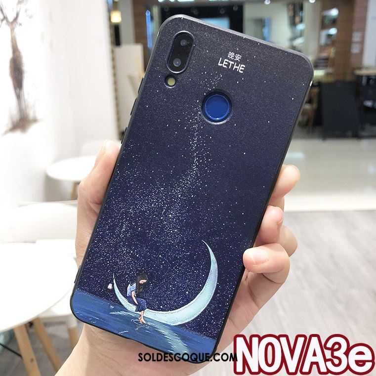 Coque Huawei Nova 3e Bleu Étui Anneau Tendance Tout Compris Pas Cher