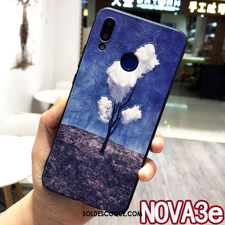 Coque Huawei Nova 3e Bleu Étui Anneau Tendance Tout Compris Pas Cher