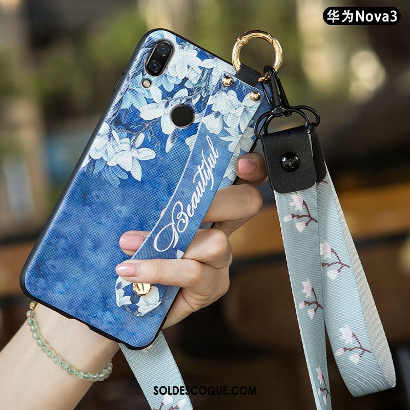 Coque Huawei Nova 3e Frais Délavé En Daim Ornements Suspendus Bleu Tout Compris Housse Pas Cher