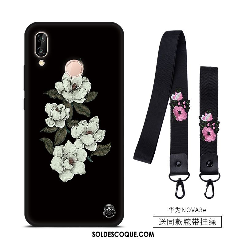 Coque Huawei Nova 3e Incassable Noir Fluide Doux Tendance Fleur Soldes