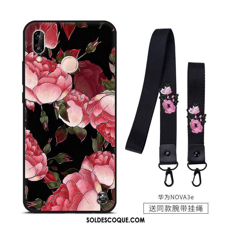 Coque Huawei Nova 3e Incassable Noir Fluide Doux Tendance Fleur Soldes