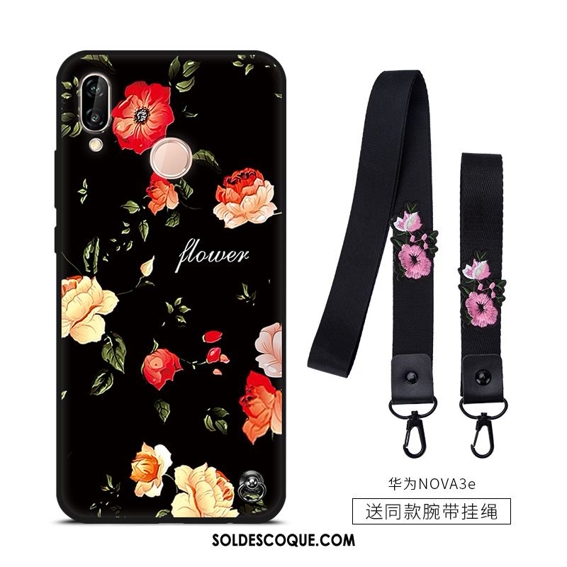 Coque Huawei Nova 3e Incassable Noir Fluide Doux Tendance Fleur Soldes