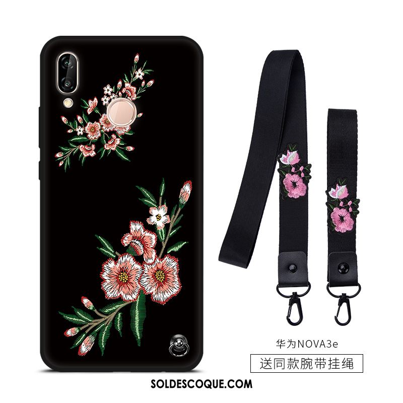 Coque Huawei Nova 3e Incassable Noir Fluide Doux Tendance Fleur Soldes