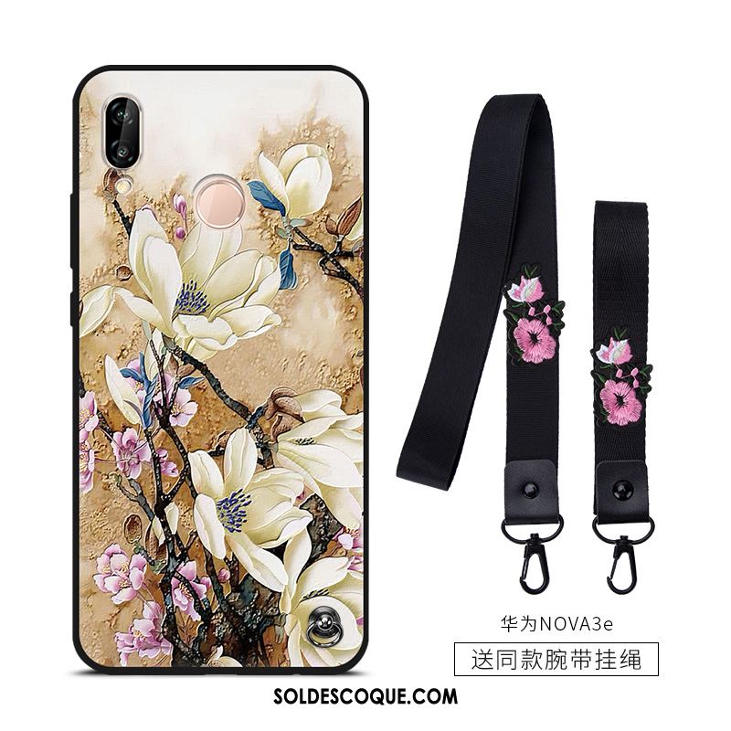 Coque Huawei Nova 3e Incassable Noir Fluide Doux Tendance Fleur Soldes