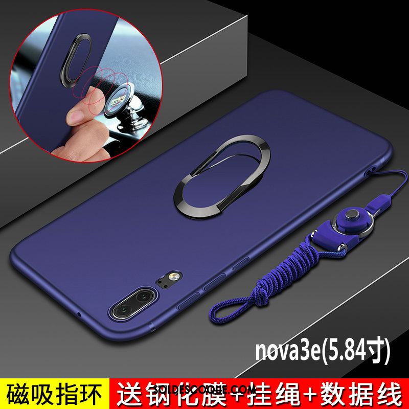 Coque Huawei Nova 3e Personnalité Délavé En Daim Marque De Tendance Fluide Doux Bleu Housse Pas Cher