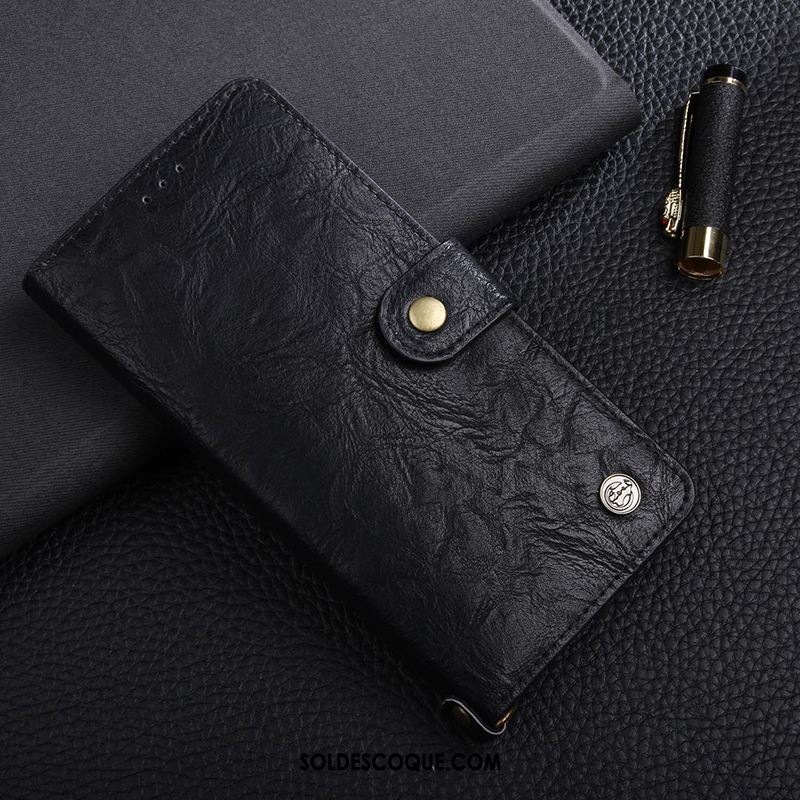 Coque Huawei Nova 3e Protection Étui Noir Téléphone Portable Cuir Véritable Pas Cher