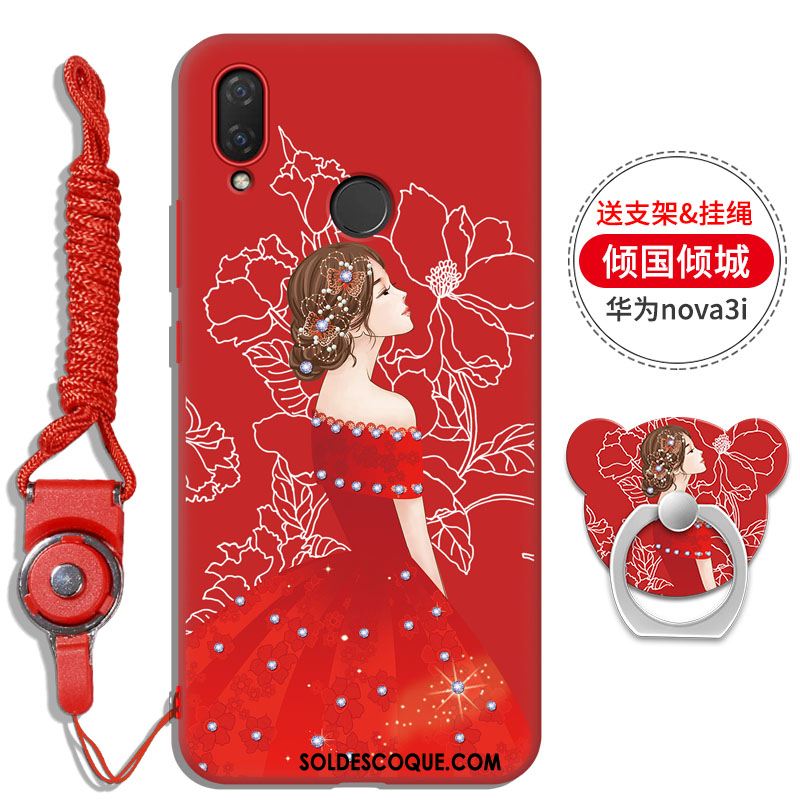 Coque Huawei Nova 3i Support Une Agrafe Rouge Strass Incruster Strass Pas Cher