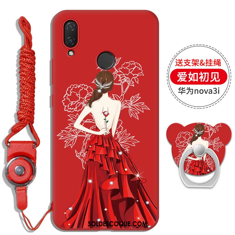 Coque Huawei Nova 3i Support Une Agrafe Rouge Strass Incruster Strass Pas Cher