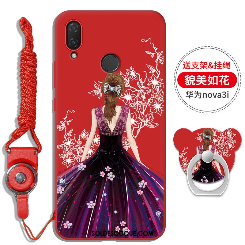 Coque Huawei Nova 3i Support Une Agrafe Rouge Strass Incruster Strass Pas Cher