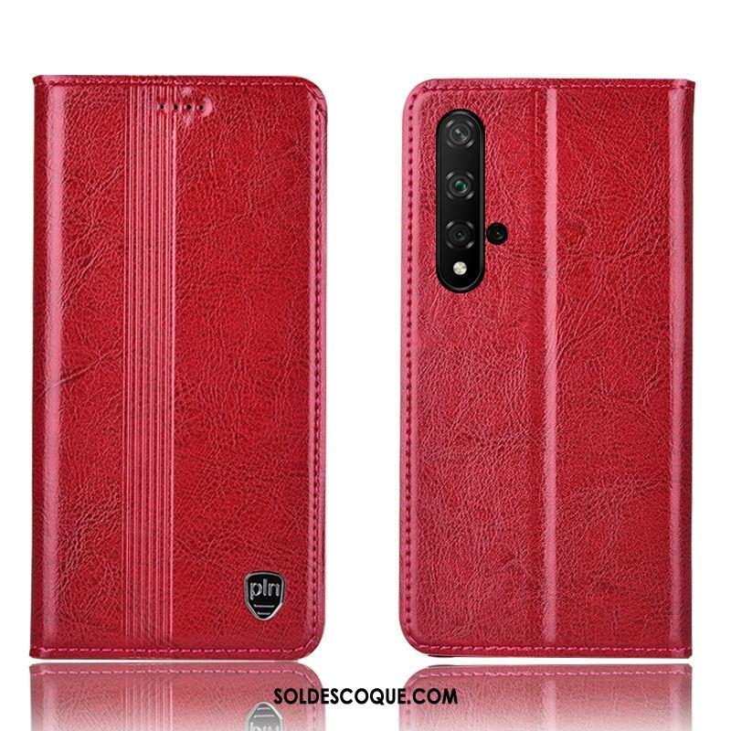 Coque Huawei Nova 5t Téléphone Portable Noir Protection Étui Cuir Véritable Pas Cher