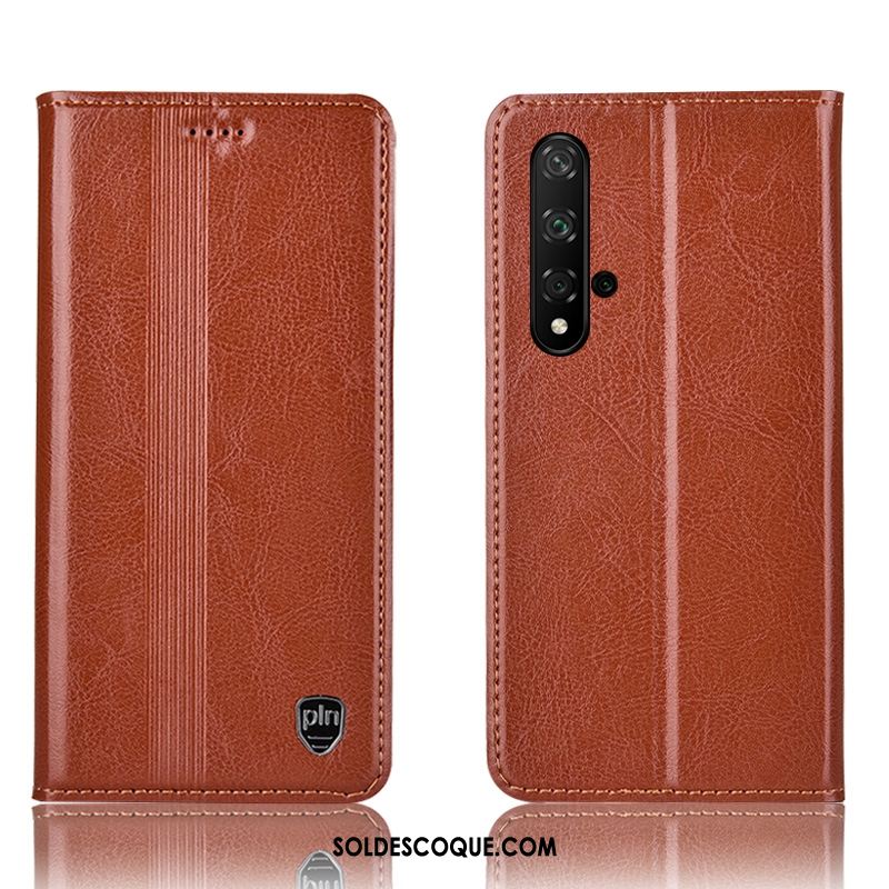 Coque Huawei Nova 5t Téléphone Portable Noir Protection Étui Cuir Véritable Pas Cher