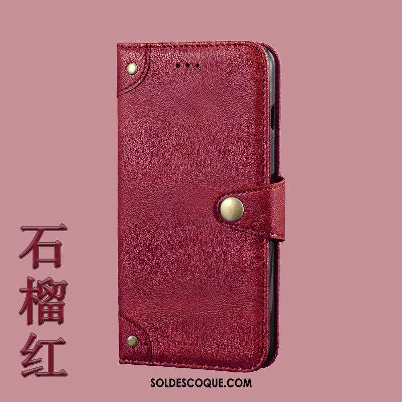 Coque Huawei Nova 5t Une Agrafe Étui Étui En Cuir Rouge Métal France