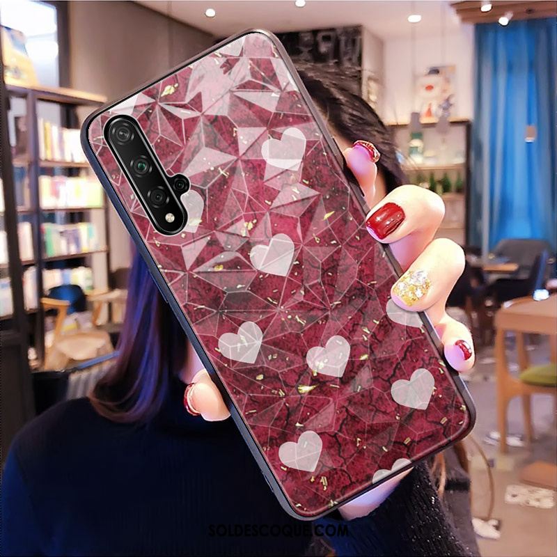 Coque Huawei Nova 5t Étui Modèle Fleurie Net Rouge Losange Marque De Tendance Soldes