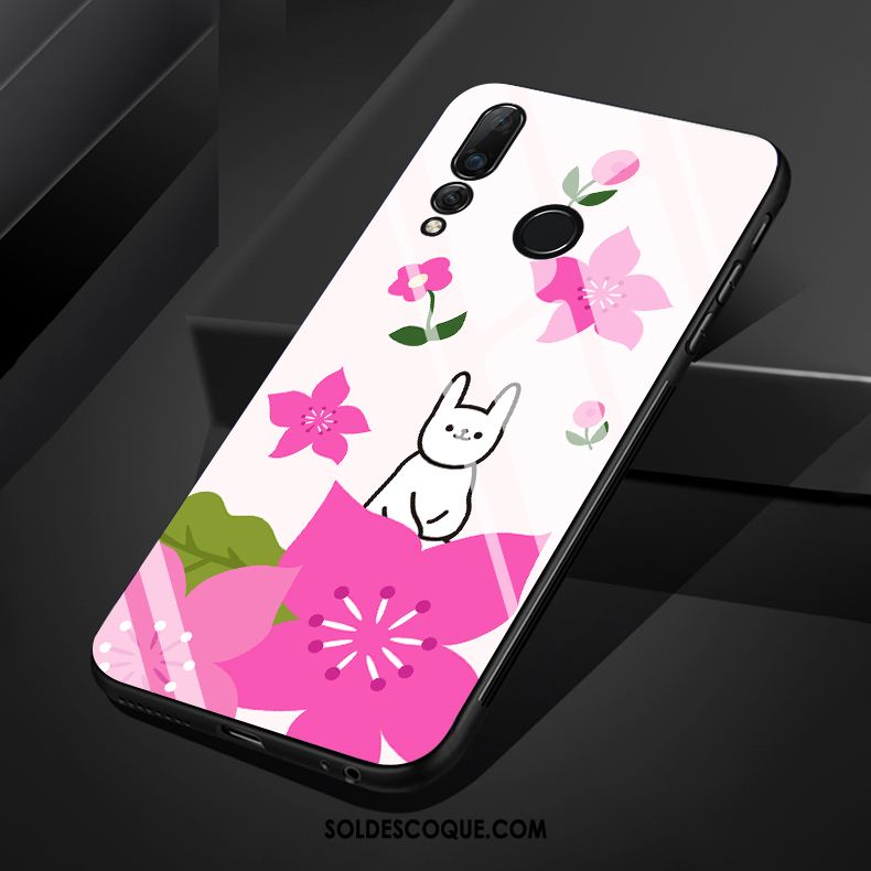 Coque Huawei P Smart+ 2019 Art Verre Blanc Fleurs Chat En Vente