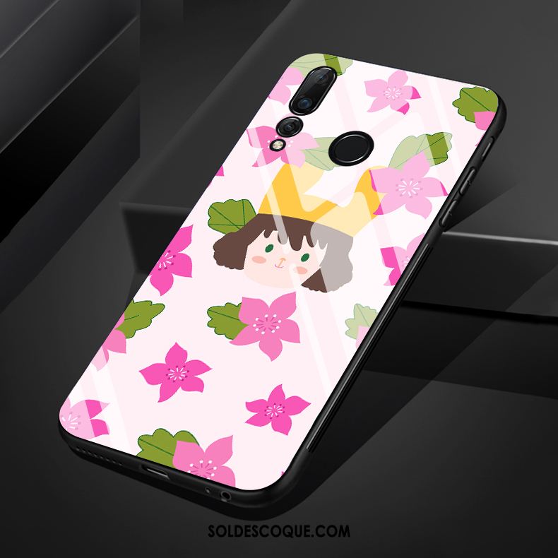 Coque Huawei P Smart+ 2019 Art Verre Blanc Fleurs Chat En Vente