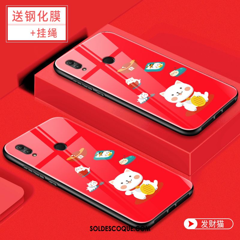 Coque Huawei P Smart 2019 Dessin Animé Jeunesse Net Rouge Verre Créatif En Vente