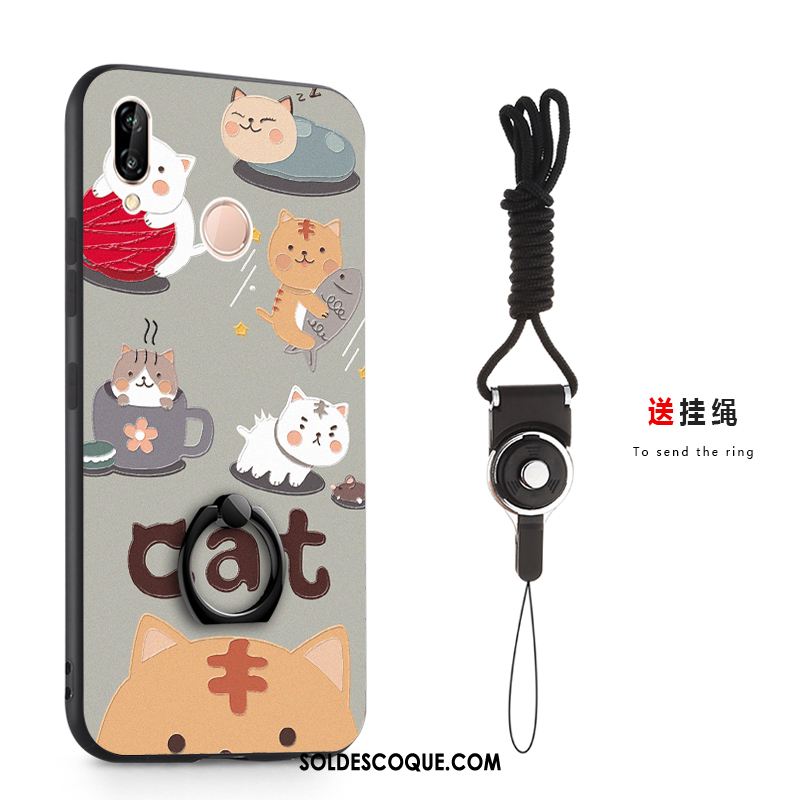 Coque Huawei P Smart 2019 Délavé En Daim Téléphone Portable Support Anneau Gris Housse En Vente