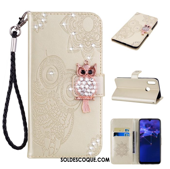 Coque Huawei P Smart 2019 Strass Chat Téléphone Portable Étui En Cuir Rouge En Ligne