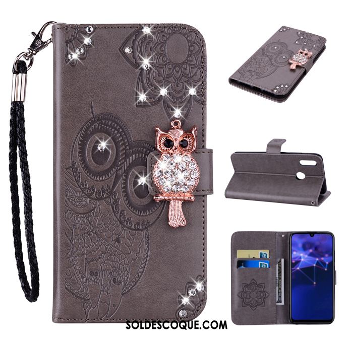 Coque Huawei P Smart 2019 Strass Chat Téléphone Portable Étui En Cuir Rouge En Ligne