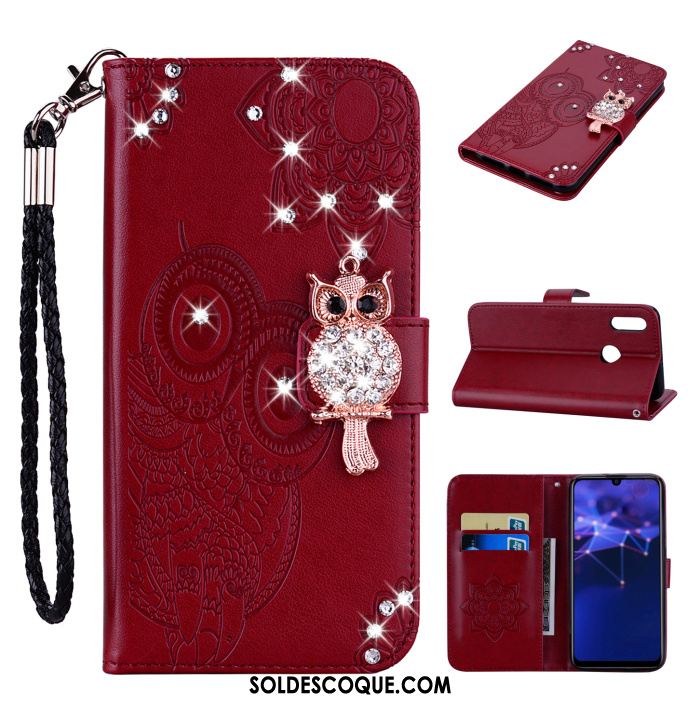 Coque Huawei P Smart 2019 Strass Chat Téléphone Portable Étui En Cuir Rouge En Ligne