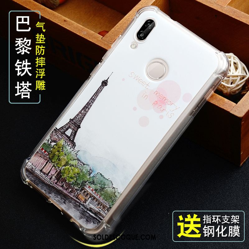 Coque Huawei P Smart+ Bleu Fluide Doux Étui Gaufrage Jeunesse Pas Cher