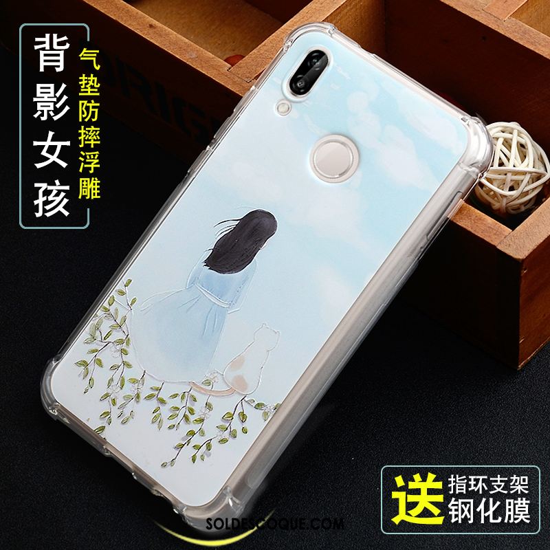 Coque Huawei P Smart+ Bleu Fluide Doux Étui Gaufrage Jeunesse Pas Cher