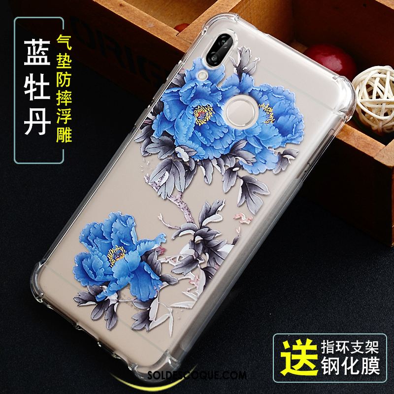 Coque Huawei P Smart+ Bleu Fluide Doux Étui Gaufrage Jeunesse Pas Cher