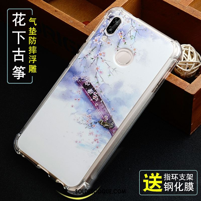 Coque Huawei P Smart+ Bleu Fluide Doux Étui Gaufrage Jeunesse Pas Cher