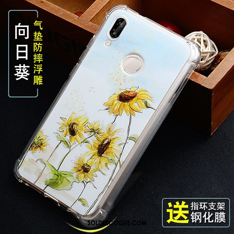 Coque Huawei P Smart+ Bleu Fluide Doux Étui Gaufrage Jeunesse Pas Cher