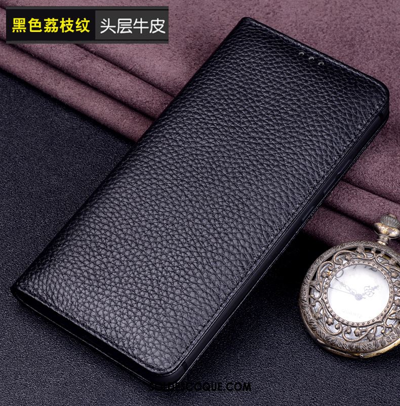 Coque Huawei P Smart+ Cuir Véritable Noir Fluide Doux Téléphone Portable Étui Pas Cher