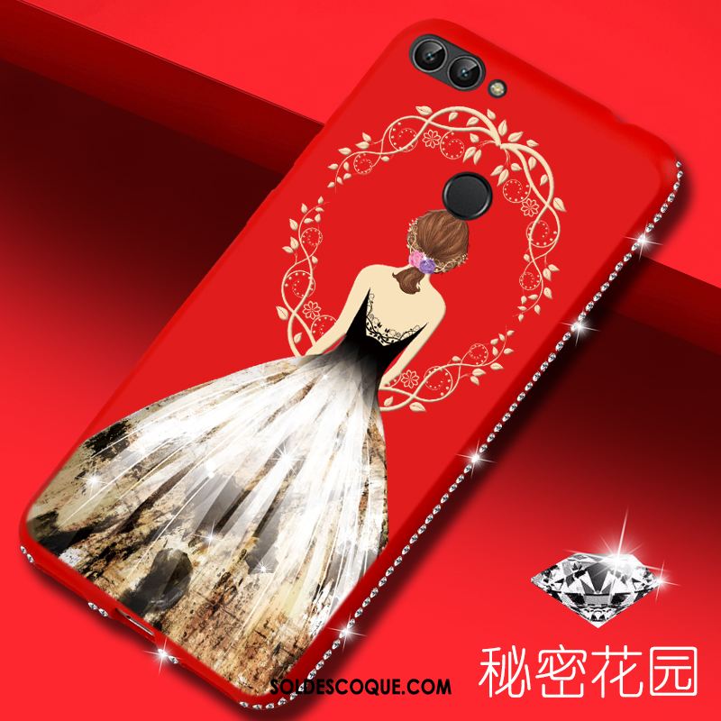 Coque Huawei P Smart Dessin Animé Strass Rouge Téléphone Portable France