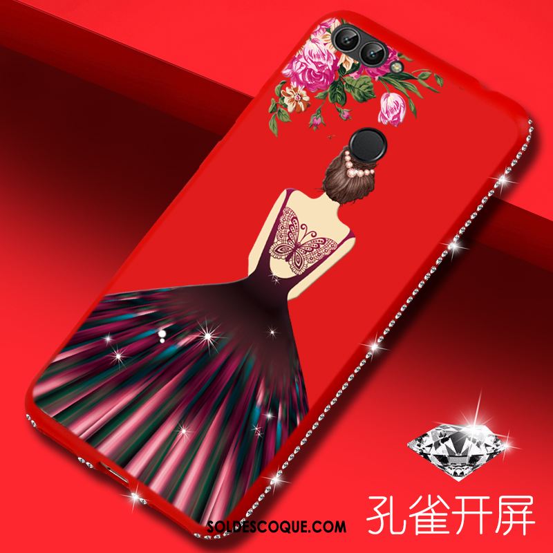 Coque Huawei P Smart Dessin Animé Strass Rouge Téléphone Portable France