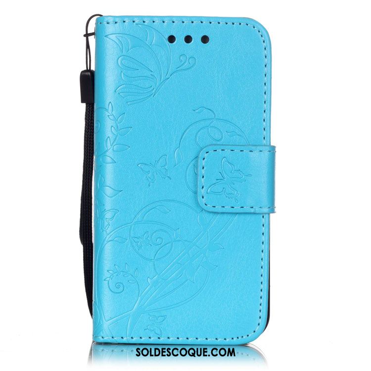 Coque Huawei P Smart+ En Relief Bleu Papillon Étui En Cuir Téléphone Portable Pas Cher